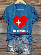 Women's Casual Heart Disease Awareness Printed Short-Sleeve T-Shirt