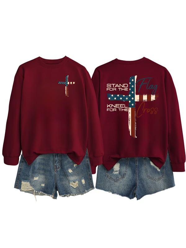 Women's  Stand For The Flag Kneel For The Cross  Print  Sweatshirt