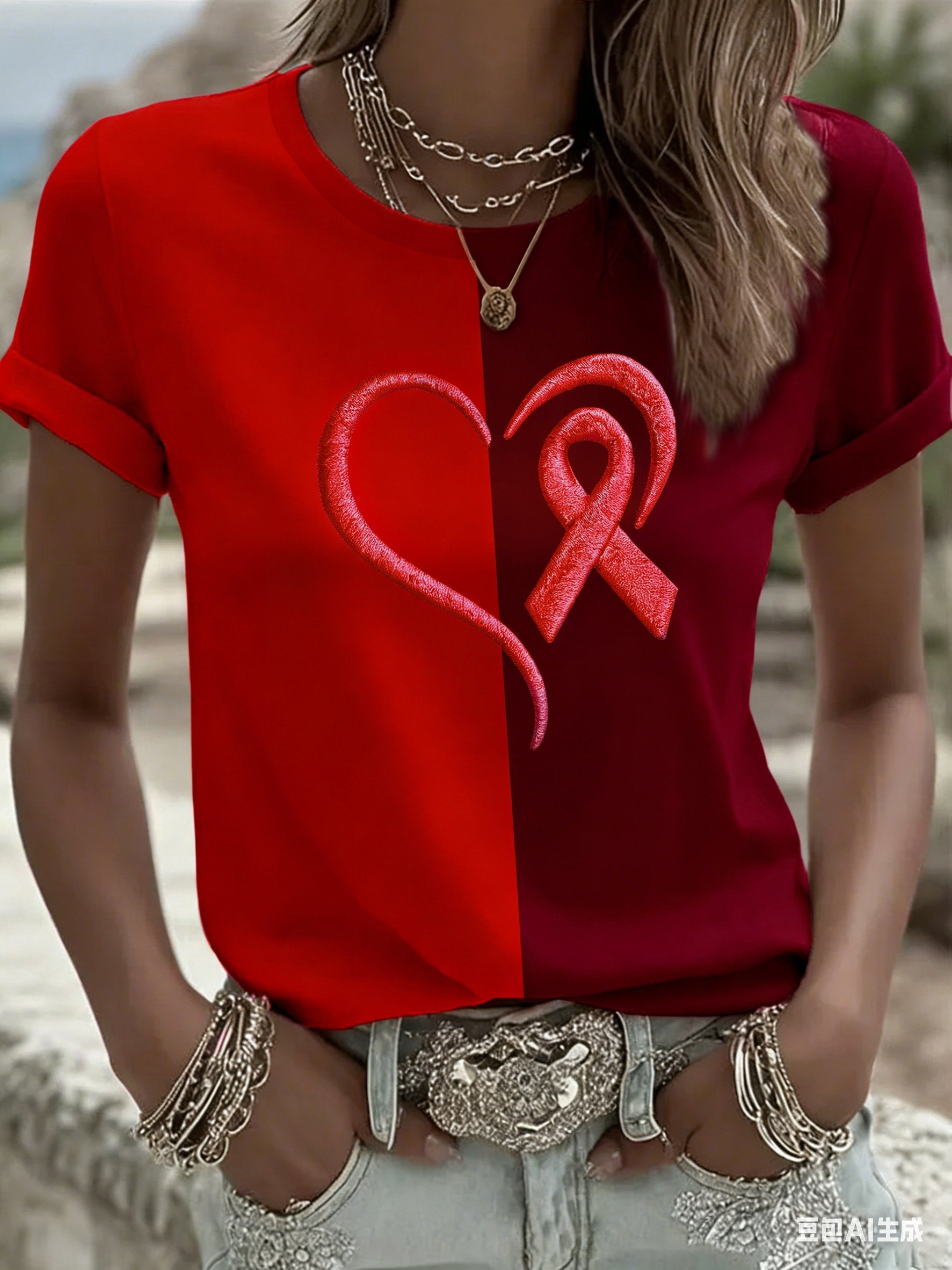 Women's Heart Disease Awareness Print T-shirt