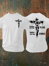 Men's Stand For The Flag Kneel For The Cross Printed Casual T-Shirt