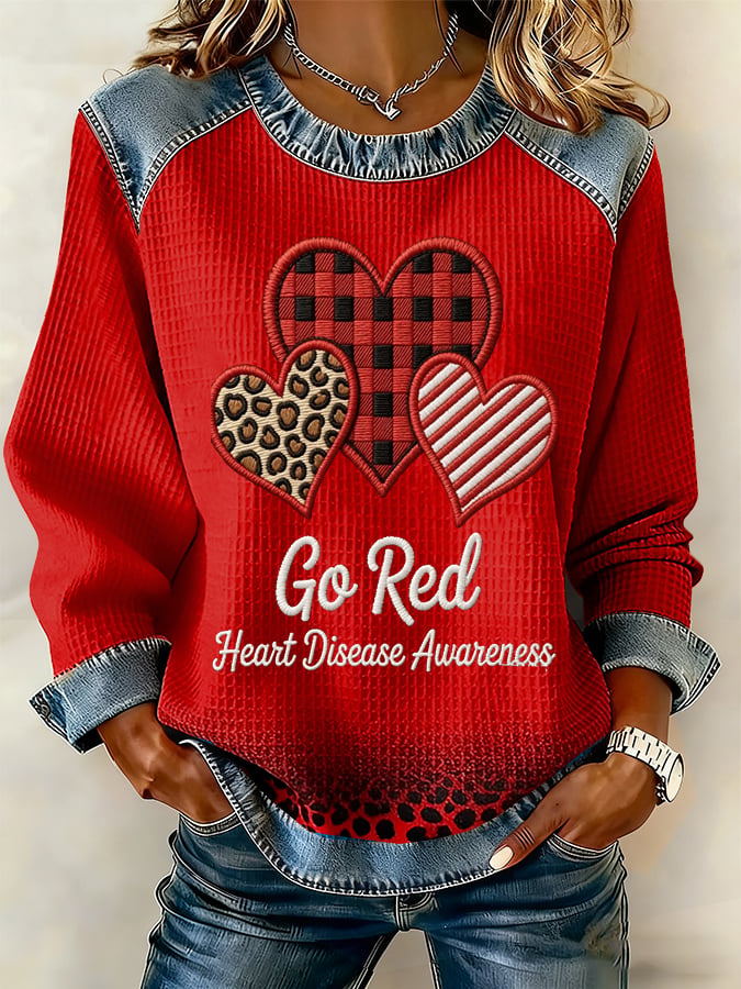 Women's Heart Disease Awareness Print Long-Sleeved Sweatshirt
