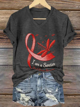 Women's Casual Heart Disease Awareness Printed Short-Sleeve T-Shirt