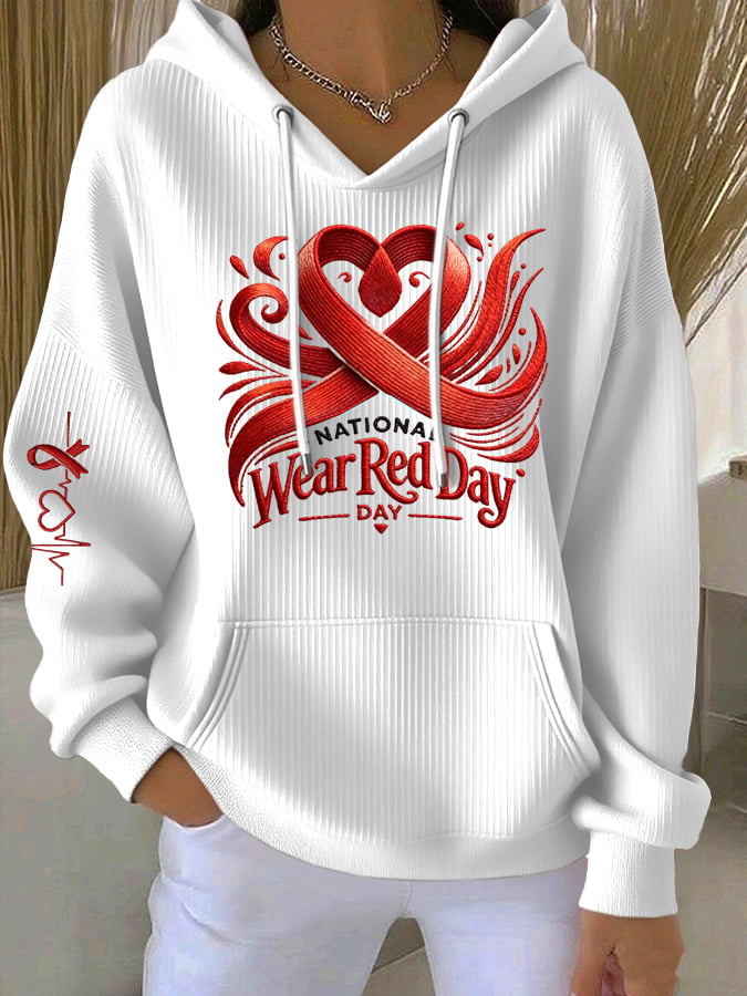 Women's Heart Disease Awareness Print Long-Sleeve Hooded Sweatshirt
