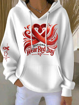 Women's Heart Disease Awareness Print Long-Sleeve Hooded Sweatshirt