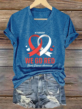 Women's Casual Heart Disease Awareness Printed Short-Sleeve T-Shirt
