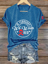 Women's Casual Heart Disease Awareness Printed Short-Sleeve T-Shirt