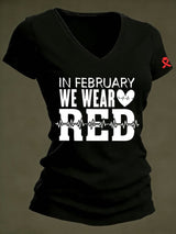 Women's Casual Heart Disease Awareness Printed Short-Sleeve T-Shirt