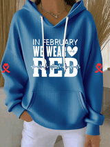 Women's Heart Disease Awareness Print Long-Sleeve Hooded Sweatshirt