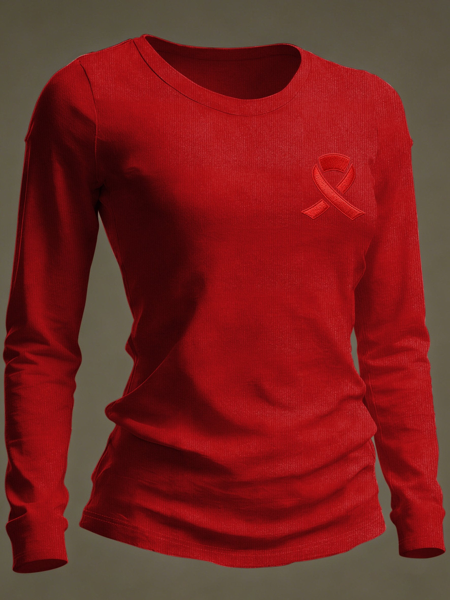 Women's Casual Heart Disease Awareness Print Long-Sleeve T-Shirt
