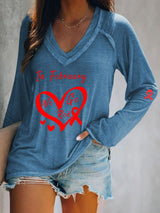 Women's Casual Heart Disease Awareness Printed Long Sleeve Top