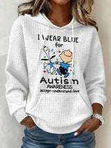 Retro Autism Awareness I Wear Blue For Autism Accept, Understand, Love Print Hoodie