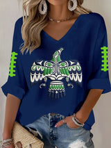 Women's Football Print Waffle Long Sleeve T-Shirt