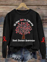 Women's Casual Heart Disease Awareness We Wear Red In February Printed Long-Sleeve Sweatshirt
