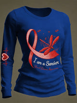 Women's Casual Heart Disease Awareness Print Long-Sleeve T-Shirt