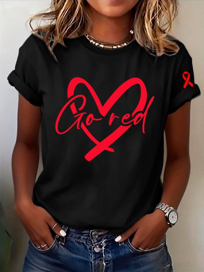 Women's Heart Disease Awareness Go red Printed T-shirt