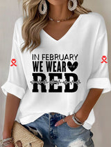 Women'S Casual Heart Disease Awareness Print Short-Sleeved T-Shirt