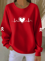 Women's Casual Heart Disease Awareness Print Long Sleeve Knit Top