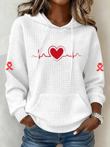 Women's Heart Disease Awareness Printed Square Hooded Sweatshirt