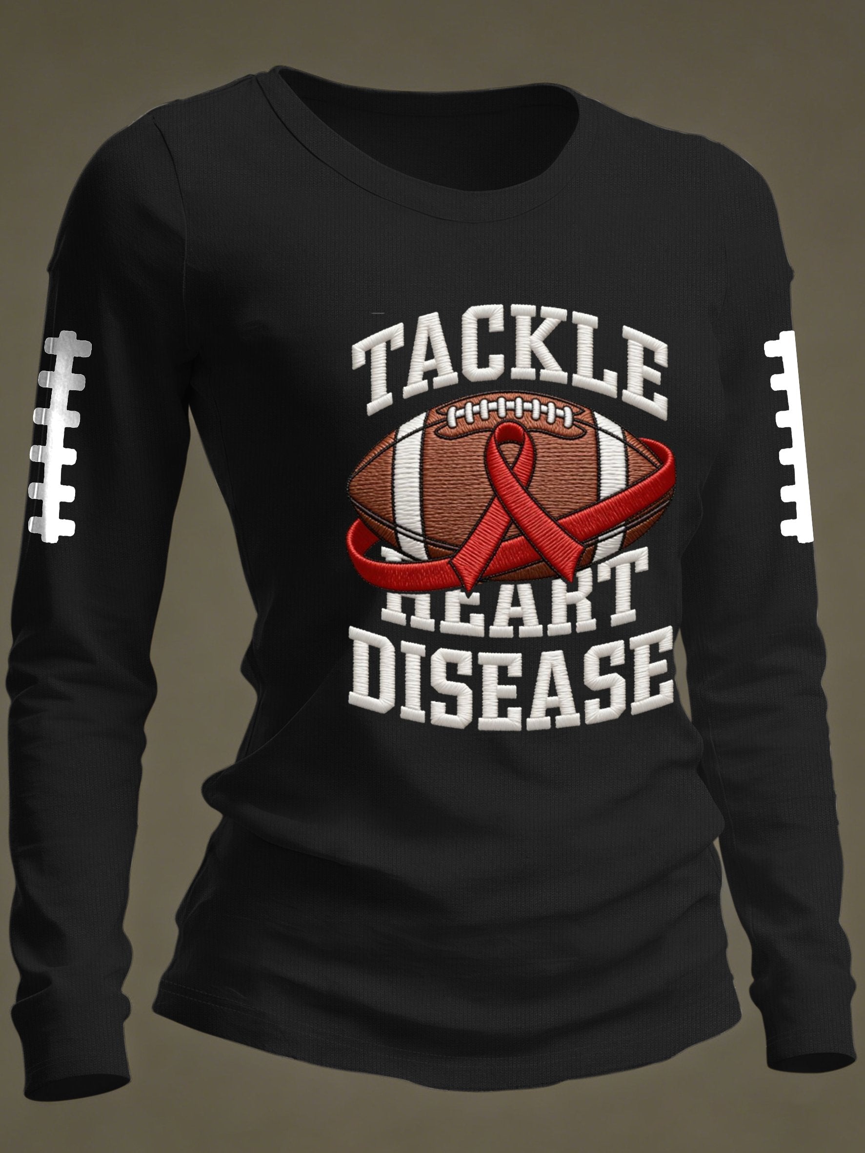 Women's Casual Heart Disease Awareness Print Long-Sleeve T-Shirt