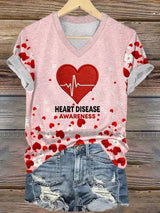 Women's Heart Disease Awareness Printed T-shirt