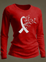 Women's Casual Heart Disease Awareness Print Long-Sleeve T-Shirt