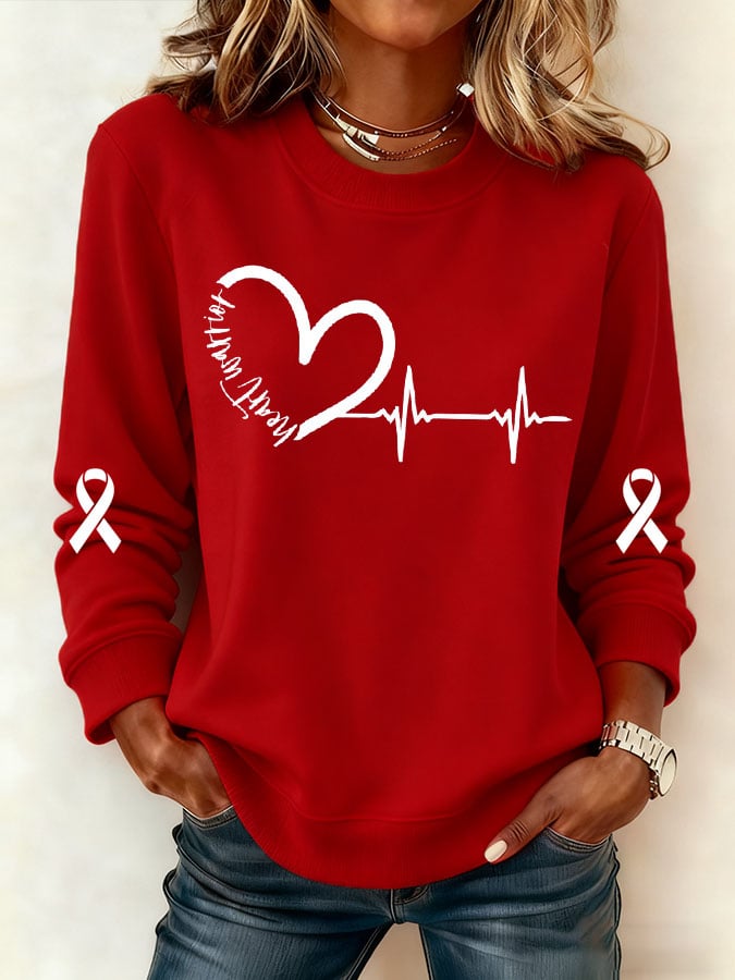 Women's Heart Disease Awareness Printed Sweatshirt