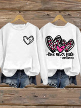 Women's Love Never Fails Faith Round Neck Printed Sweatshirt