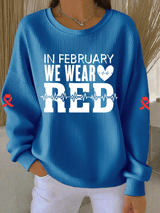 Women's Casual Heart Disease Awareness Print Long Sleeve Knit Top