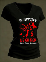 Women's Heart Disease Awareness Print T-shirt
