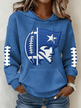 Women's Football Print Waffle Fabric Hooded Sweatshirt