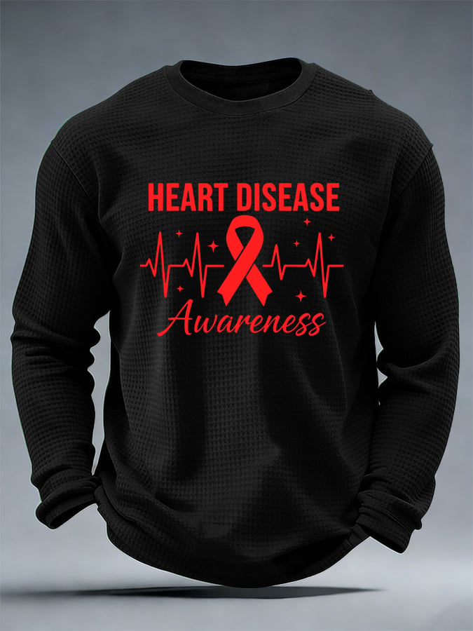 Men's casual heart disease awareness waffle-knit T-shirt