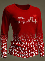 Women's Casual Heart Disease Awareness Print Long-Sleeve T-Shirt