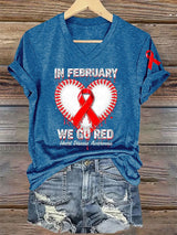 Women's Casual Heart Disease Awareness Printed Short-Sleeve T-Shirt
