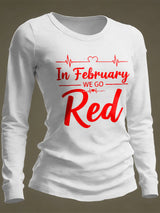 Women's Casual Heart Disease Awareness Print Long-Sleeve T-Shirt