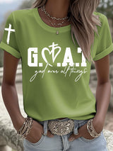 Women's Greatest Of All Time God Over All Things Printed Short-Sleeved T-Shirt