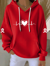 Women's Heart Disease Awareness Print Long-Sleeve Hooded Sweatshirt