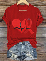 Women's Casual Heart Disease Awareness Printed Short-Sleeve T-Shirt