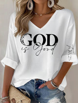 Women's casual God is good at all times waffle long-sleeved T-shirt