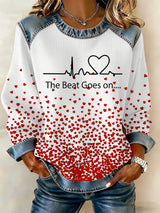 Women's Heart Disease Awareness Print Waffle Sweatshirt