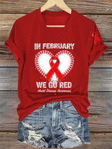 Women's Casual Heart Disease Awareness Printed Short-Sleeve T-Shirt