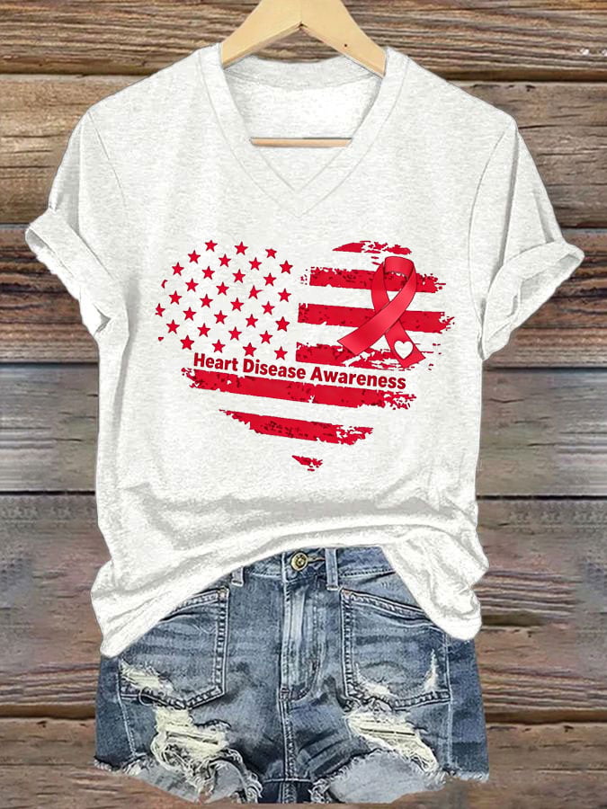 Women's Heart Disease Awareness Printed T-shirt