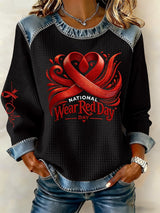 Women's Heart Disease Awareness Print Long-Sleeved Sweatshirt
