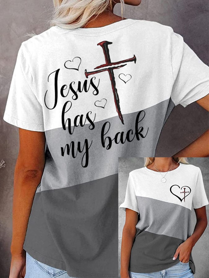 Women's Jesus Has My Back Print Casual  T-Shirt