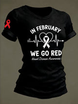 Women's In February We Go Red For Heart Disease Awareness Red Ribbon T-shirt