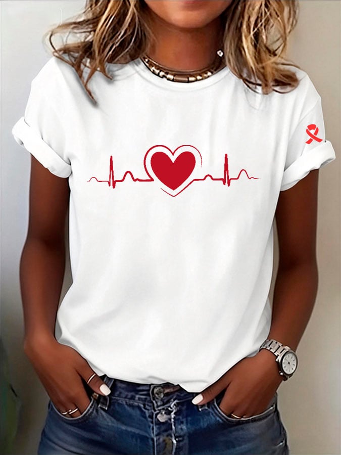 Women's Heart Disease Awareness Print T-shirt