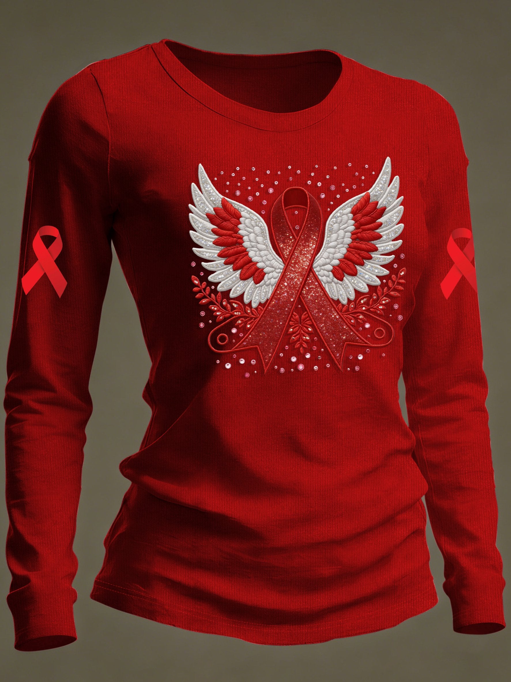Women's casual long-sleeved T-shirt for heart disease awareness