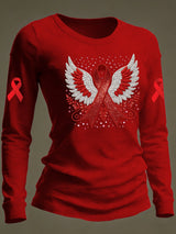 Women's casual long-sleeved T-shirt for heart disease awareness