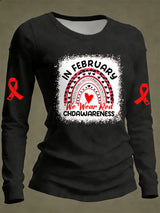 Women's Casual Heart Disease Awareness IN FEBRUARY We Wear Red Print Long-Sleeve T-Shirt