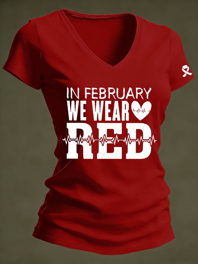 Women's Casual Heart Disease Awareness Printed Short-Sleeve T-Shirt