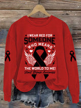 Women's Casual Heart Disease Awareness In February Wear Red Printed Long-Sleeve Sweatshirt